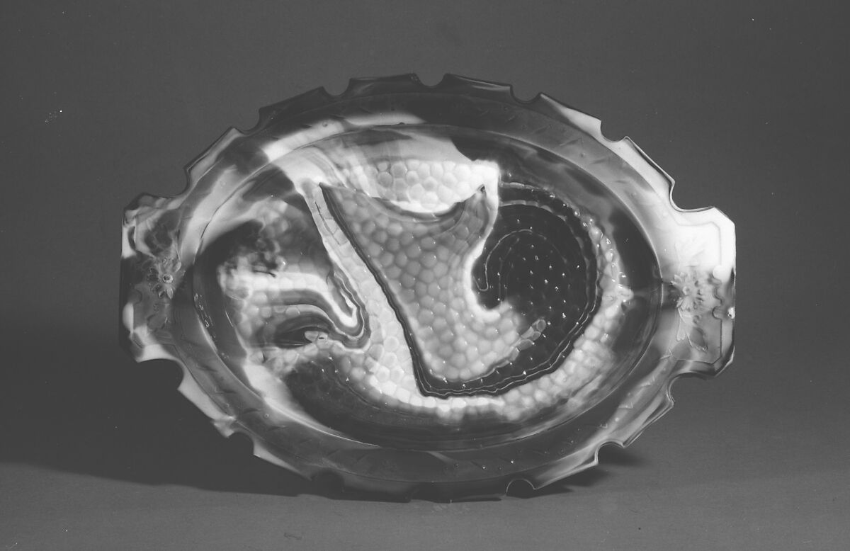 Platter, Challinor, Taylor and Company (1866–1891), Pressed purple marble glass, American 