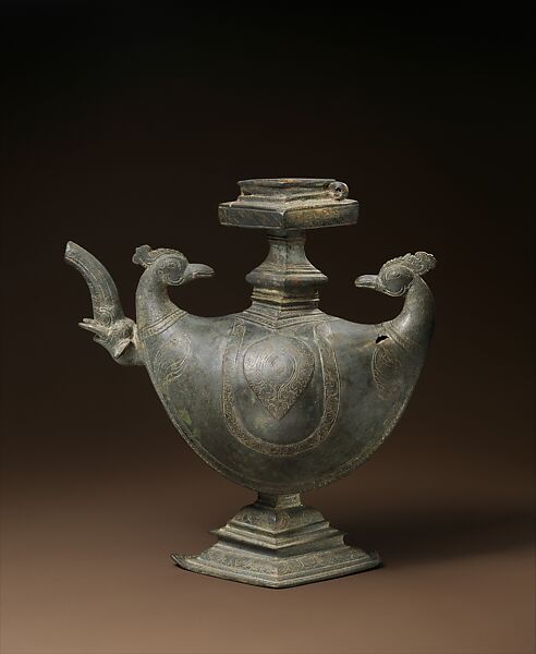 Footed Ewer with Elephant-Headed Spout and Bird-Shaped Terminals, Copper alloy 