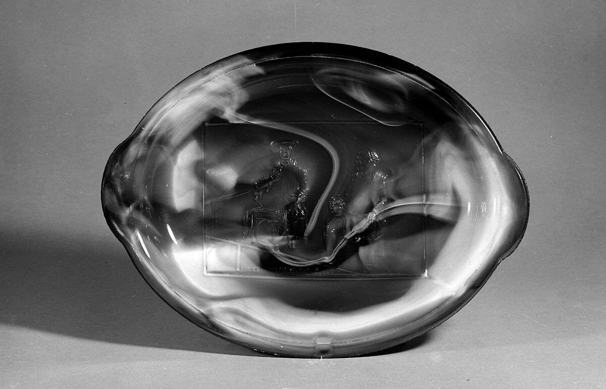 Platter, Probably Challinor, Taylor and Company (1866–1891), Pressed purple marble glass, American 