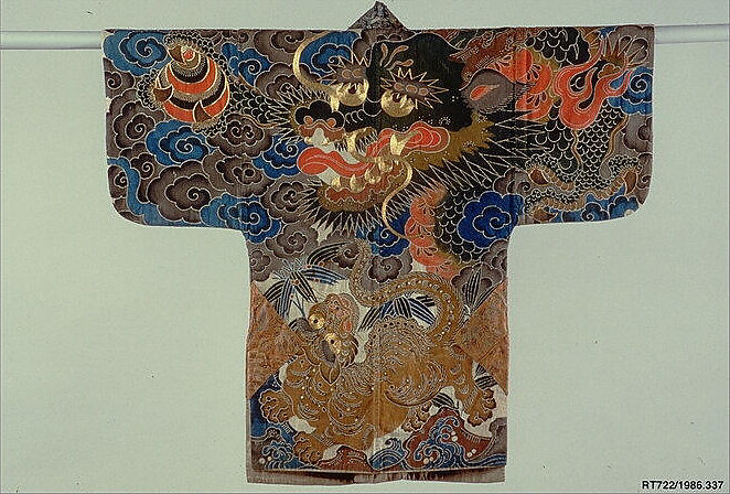 Festival coat with dragon, Cotton tabby, resist dyed and painted, Japan 