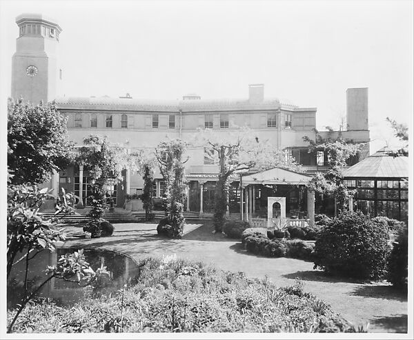The entrance front, with conservatory, pergola, and entrance loggia., David Aronow (American), Gelatin silver print 