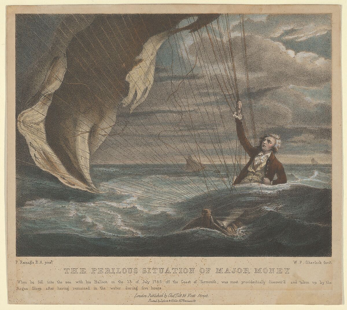 Major Money Adrift in the North Sea, William P. Sherlock (British, 1770—1821), Lithograph with hand coloring 