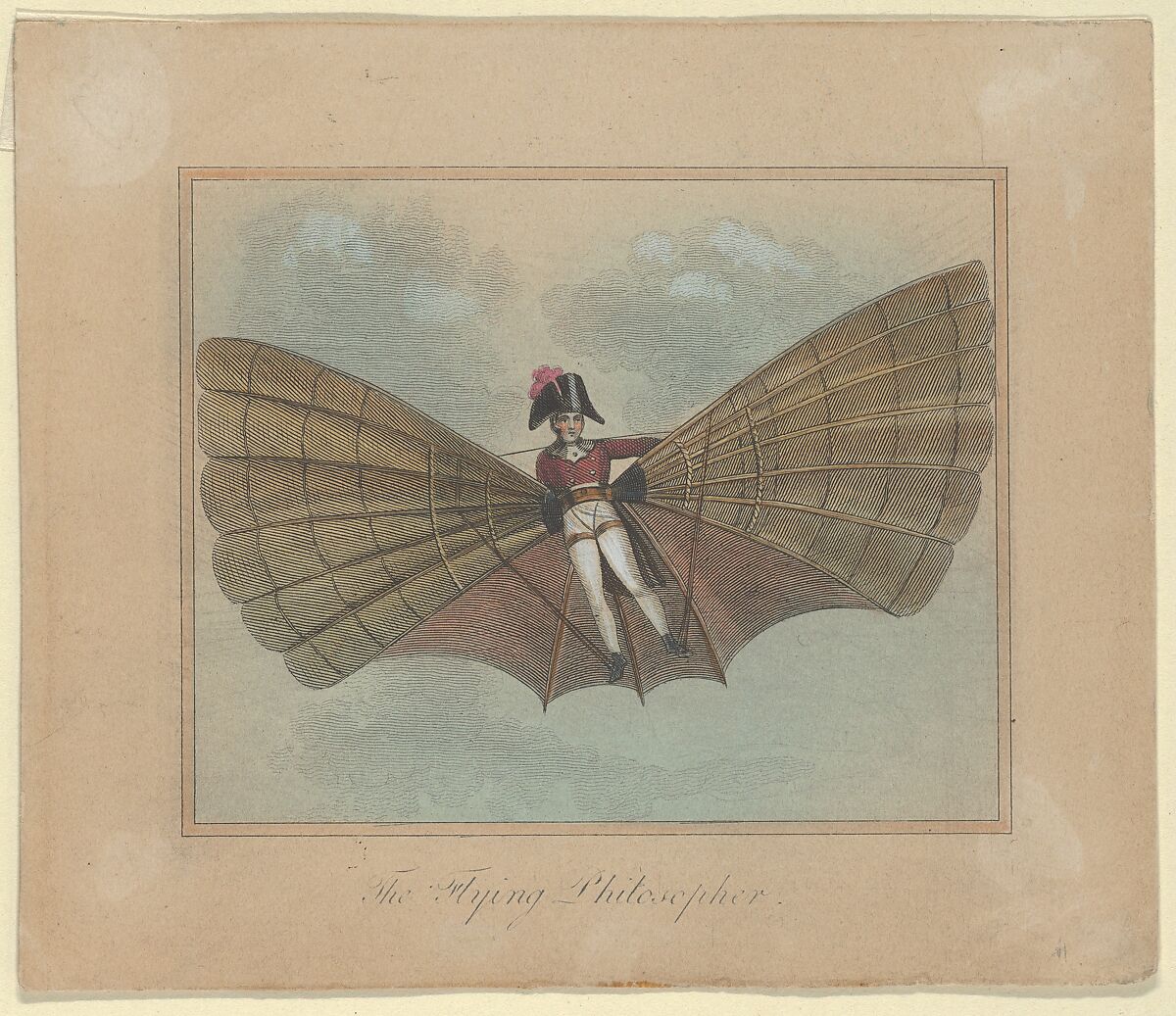 The Flying Philosopher, Unknown, Etching with hand coloring 