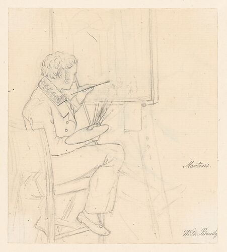 Portrait of the Painter Ditlev Martens at Work Behind and Easel; verso: An Artist Sketching