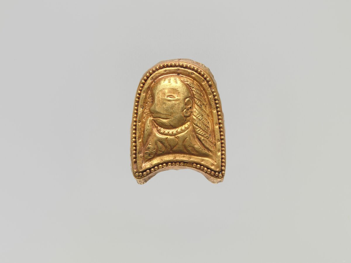 Plaque with Head, Gold, China (Xinjiang Autonomous Region, Central Asia) 