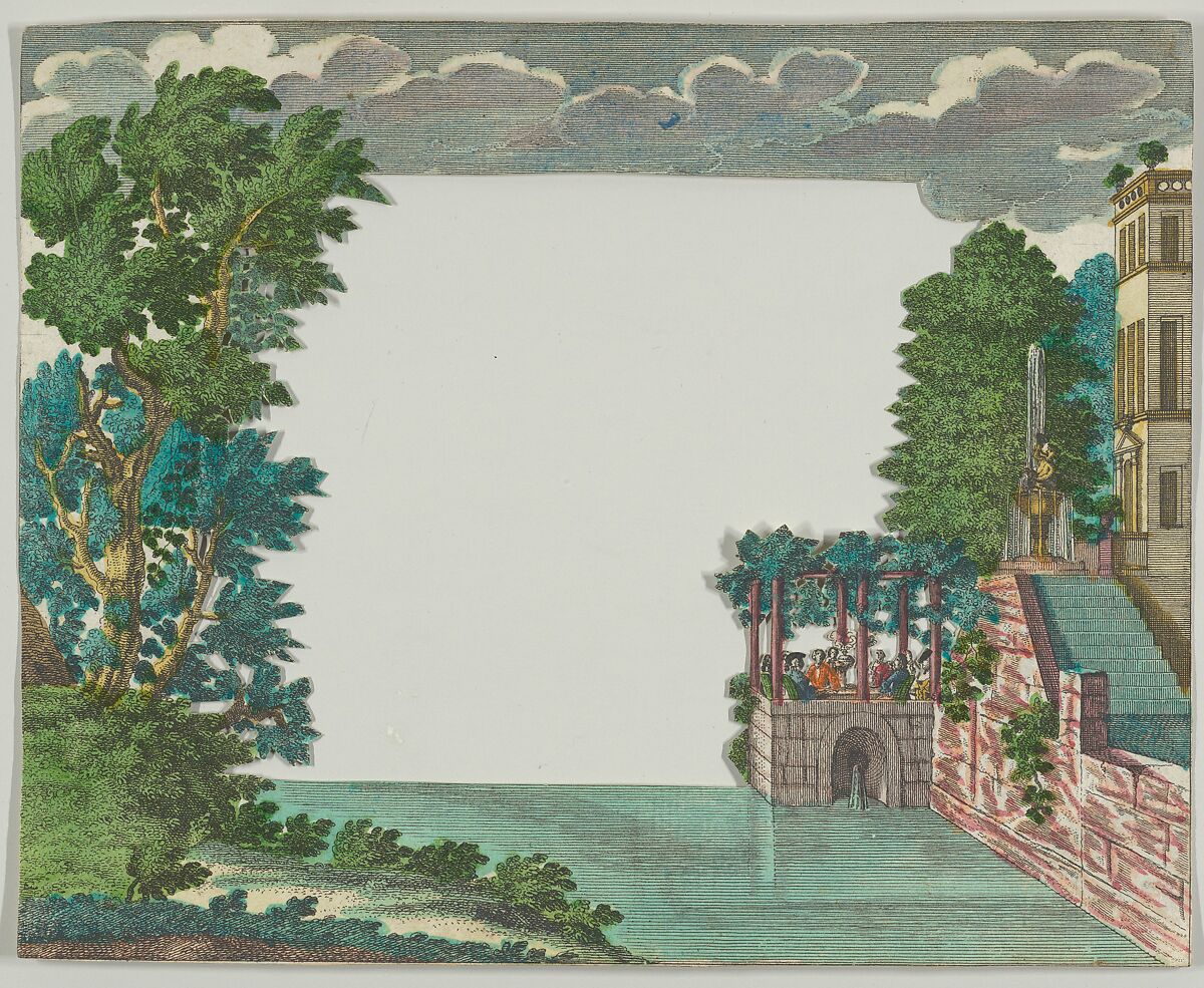 Paper Theater or Diorama of an Italianate Villa and Garden, Martin Engelbrecht (German, Augsburg 1684–1756 Augsburg), Etching and watercolor