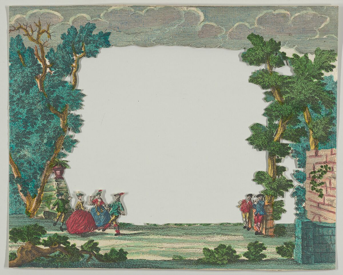 Paper Theater or Diorama of an Italianate Villa and Garden, Martin Engelbrecht (German, Augsburg 1684–1756 Augsburg), Etching and watercolor