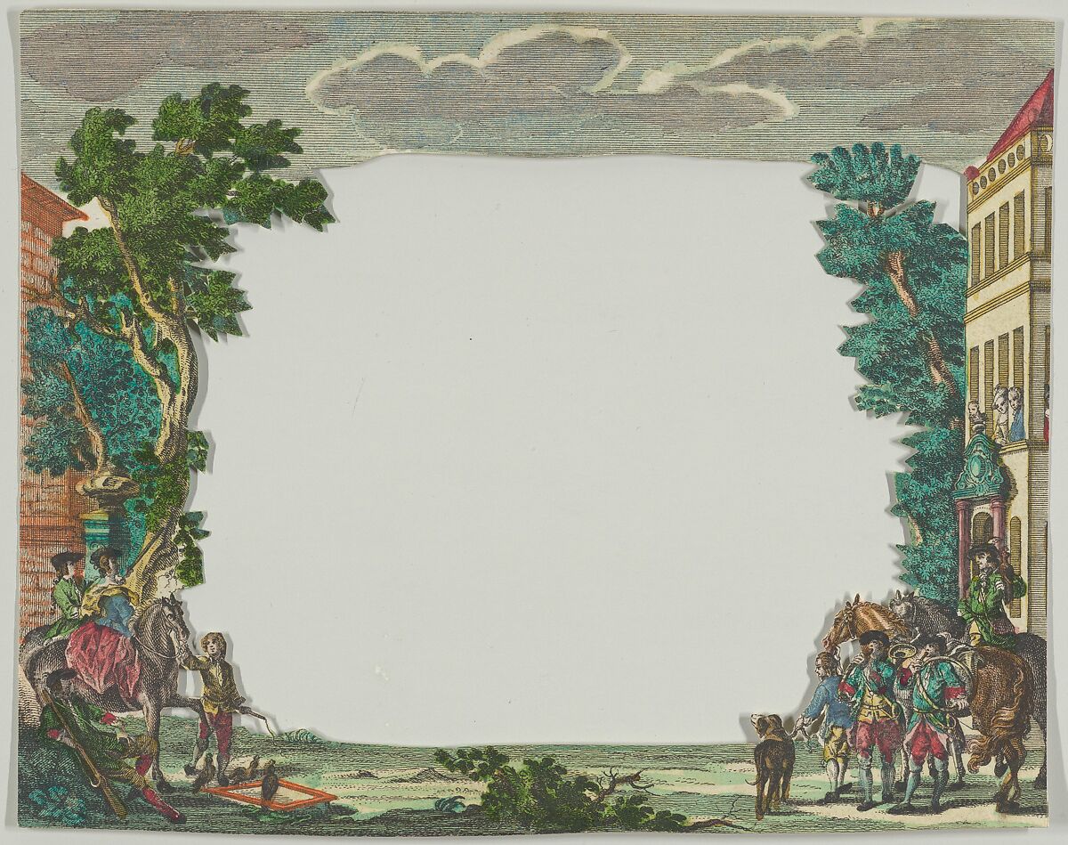 Paper Theater or Diorama of an Italianate Villa and Garden, Martin Engelbrecht (German, Augsburg 1684–1756 Augsburg), Etching and watercolor