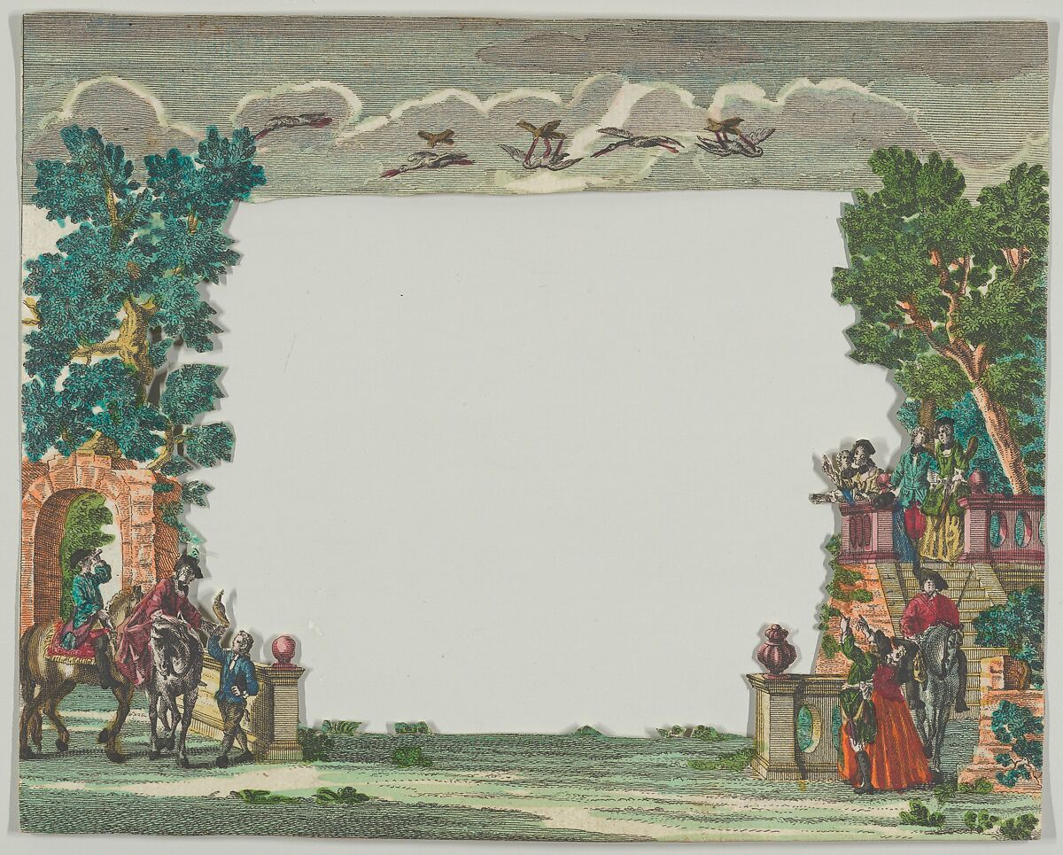 Paper Theater or Diorama of an Italianate Villa and Garden, Martin Engelbrecht (German, Augsburg 1684–1756 Augsburg), Etching and watercolor