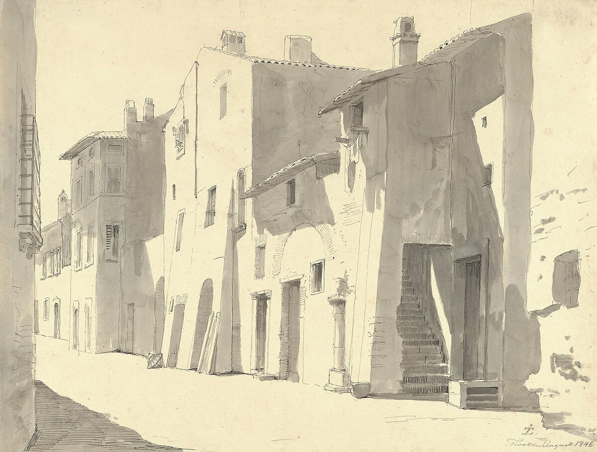 A Sunny Street at Tivoli, Thorald Læssøe (Danish, Frederikshavn 1816–1878 Copenhagen), Pen and black ink, brush and gray wash, over graphite 