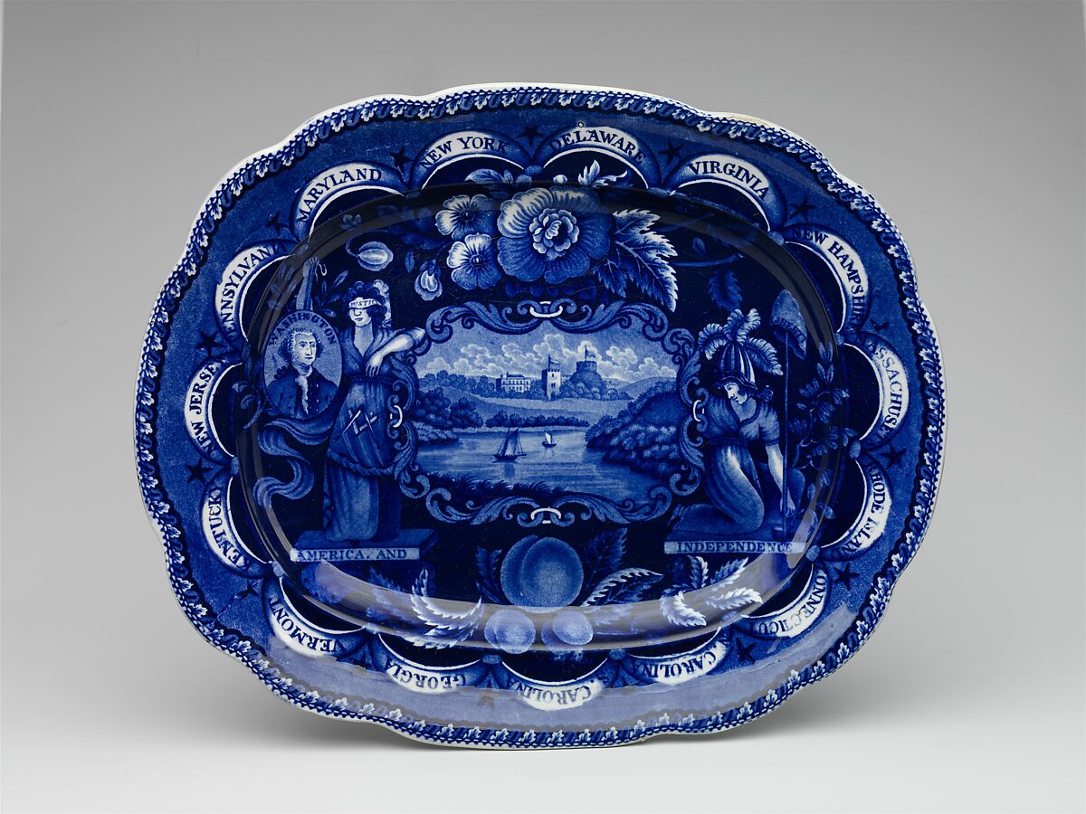 Platter, James and Ralph Clews (British, Cobridge, Stoke-on-Trent, active ca. 1818–36), Earthenware, transfer-printed, British (American market) 