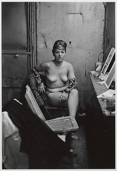 Stripper with bare breasts sitting in her dressing room, Atlantic City, N.J., Diane Arbus (American, New York 1923–1971 New York), Gelatin silver print 