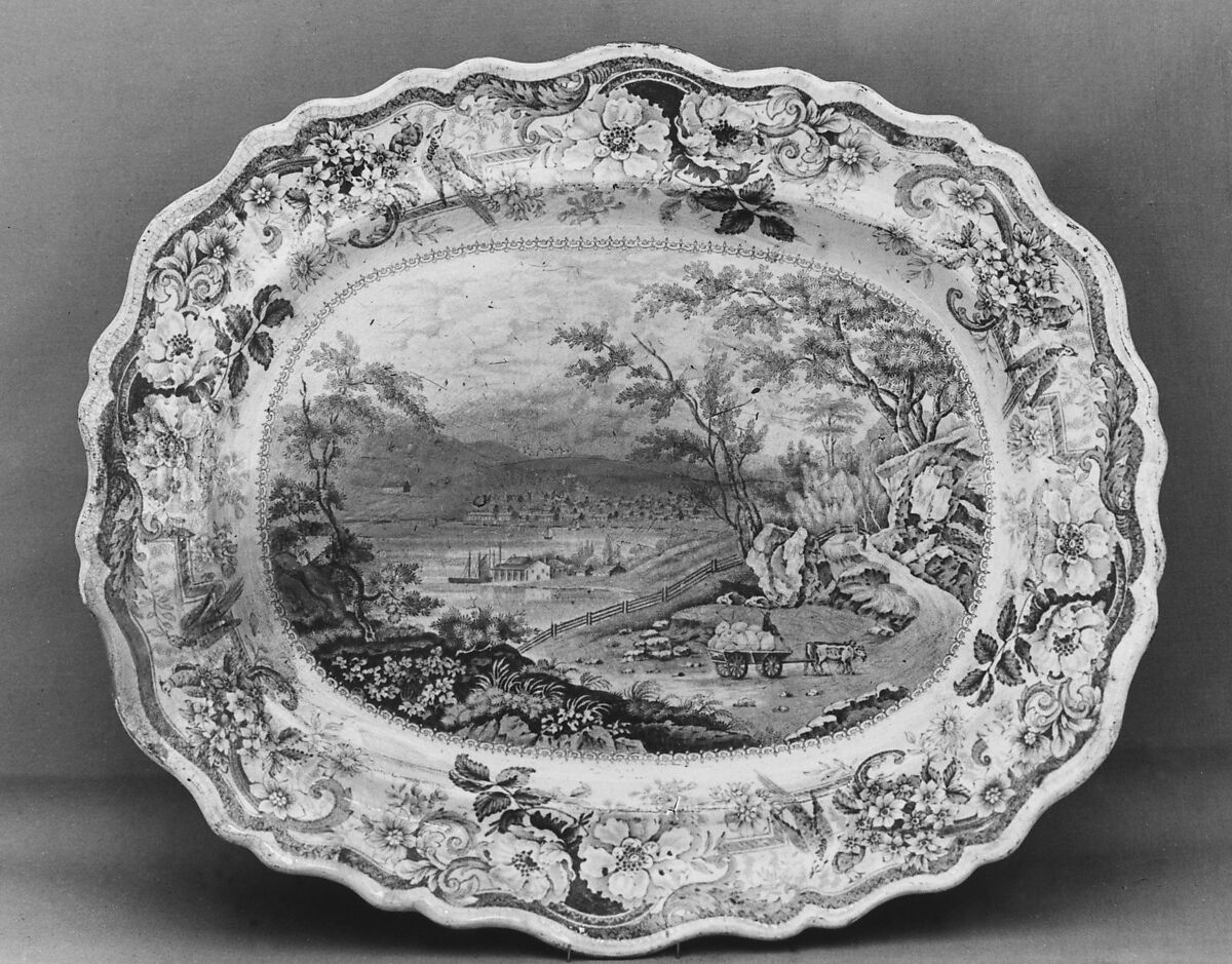 Platter, James and Ralph Clews (British, Cobridge, Stoke-on-Trent, active ca. 1818–36), Earthenware, transfer-printed, British (American market) 