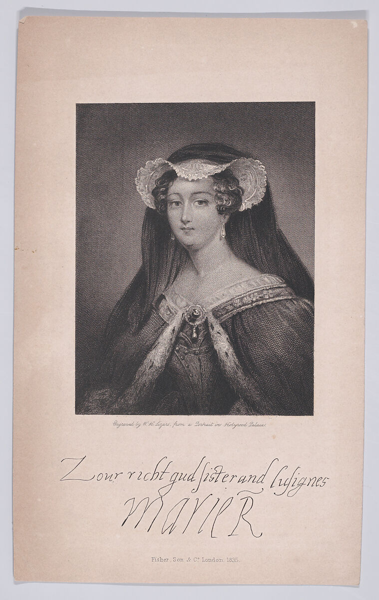 Mary, Queen of Scots, William Home Lizars (British, Edinburgh, Scotland 1788–1859 Galashiels), Reproductive engraving with lozenge and dot technique 