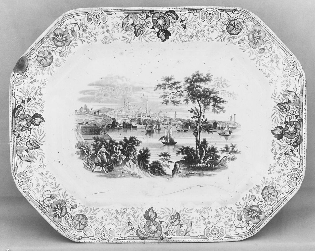 Platter, Thomas Godwin (active ca. 1834–54), Earthenware, transfer-printed, British (American market) 