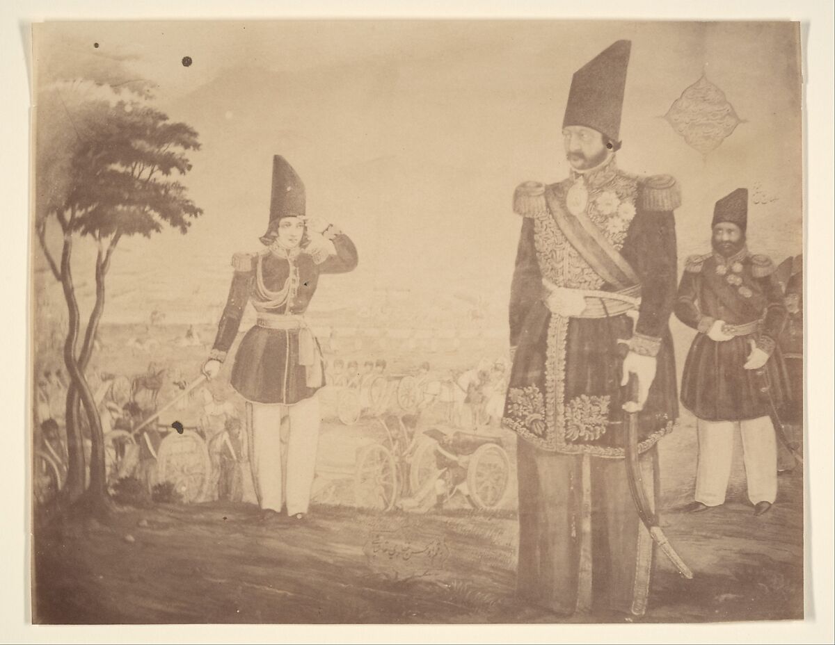 [A Persian revue in a painting that once belonged to Ardeshir Mirza, uncle of the king.], Possibly by Luigi Pesce (Italian, 1818–1891), Albumen silver print 