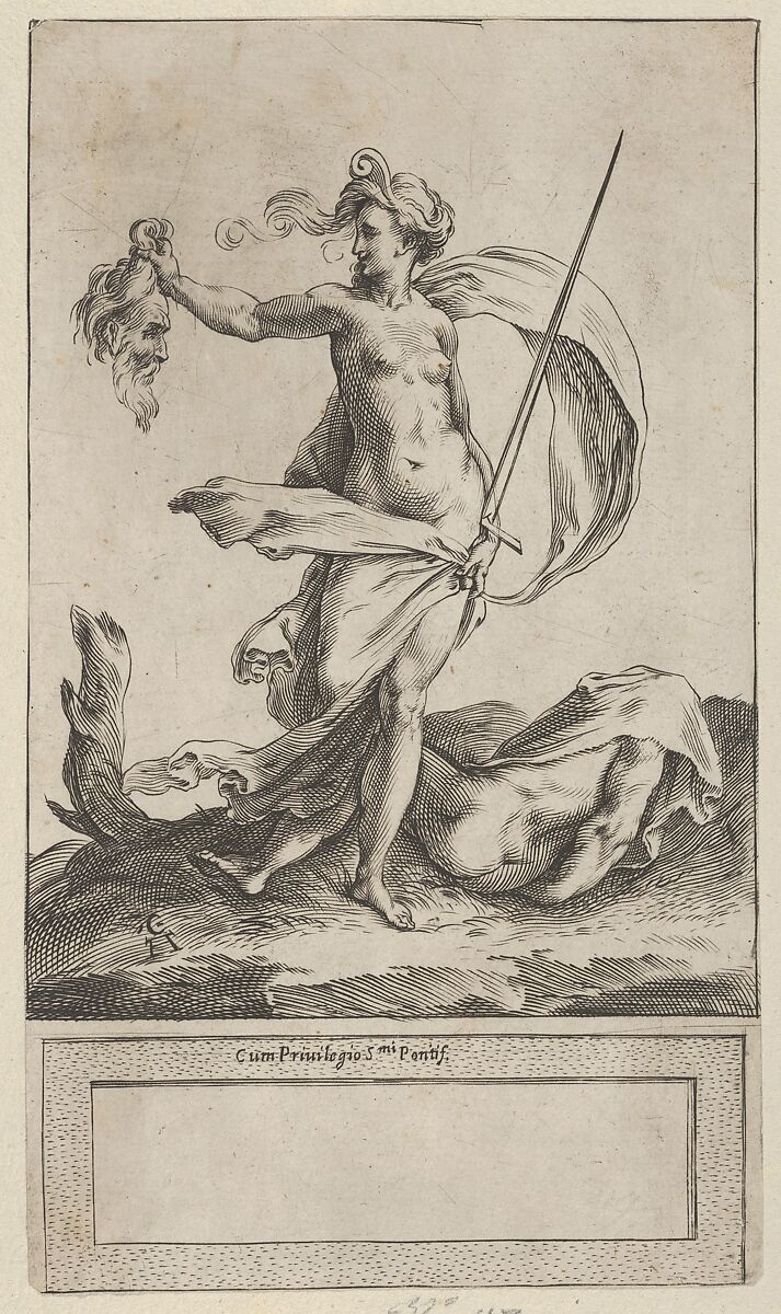 Judith with the Head of Holofernes, standing nude in a barren landsape, Cherubino Alberti (Zaccaria Mattia) (Italian, Borgo Sansepolcro 1553–1615 Rome), Engraving 