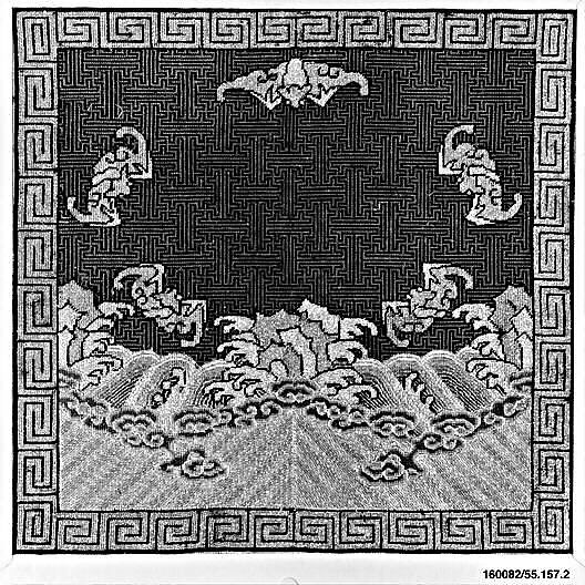 Rank Badge with Bats (no insignia), Silk gauze embroidered with silk and metallic thread, China 