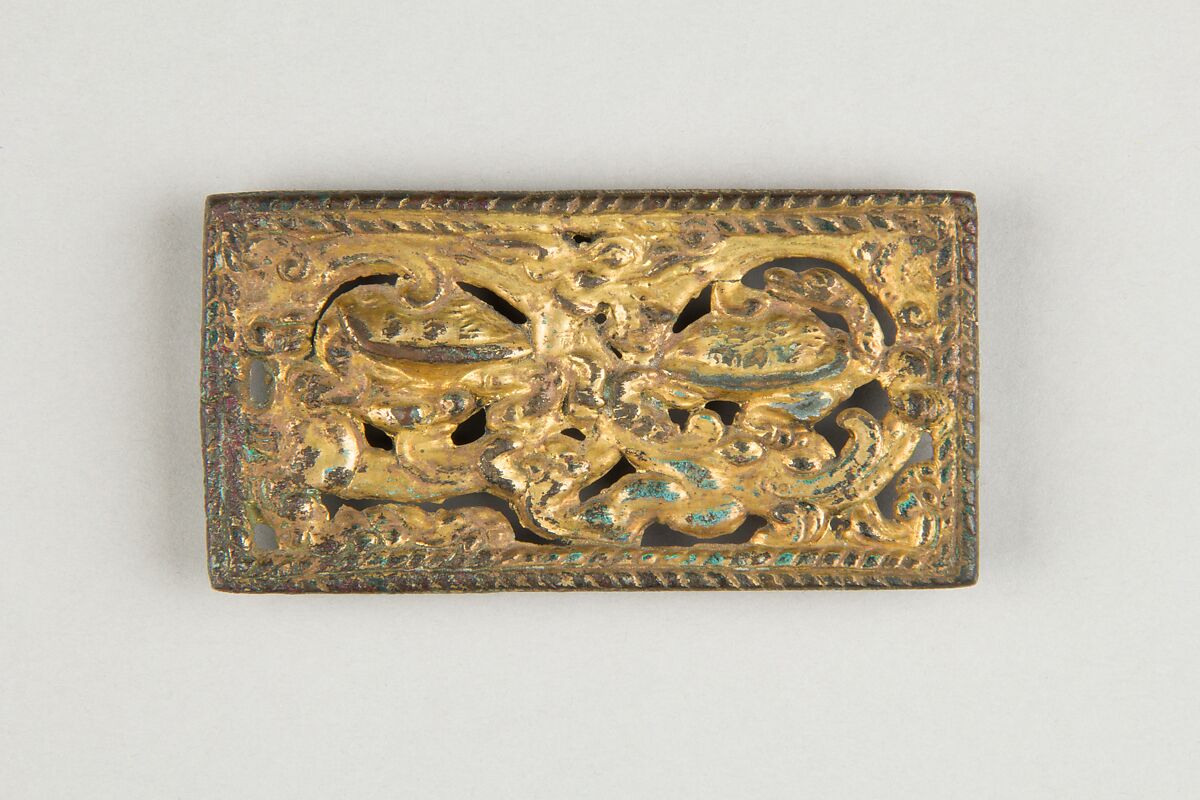 Belt Plaque with Dragon and Tortoises, Gilded bronze, Northwest China 