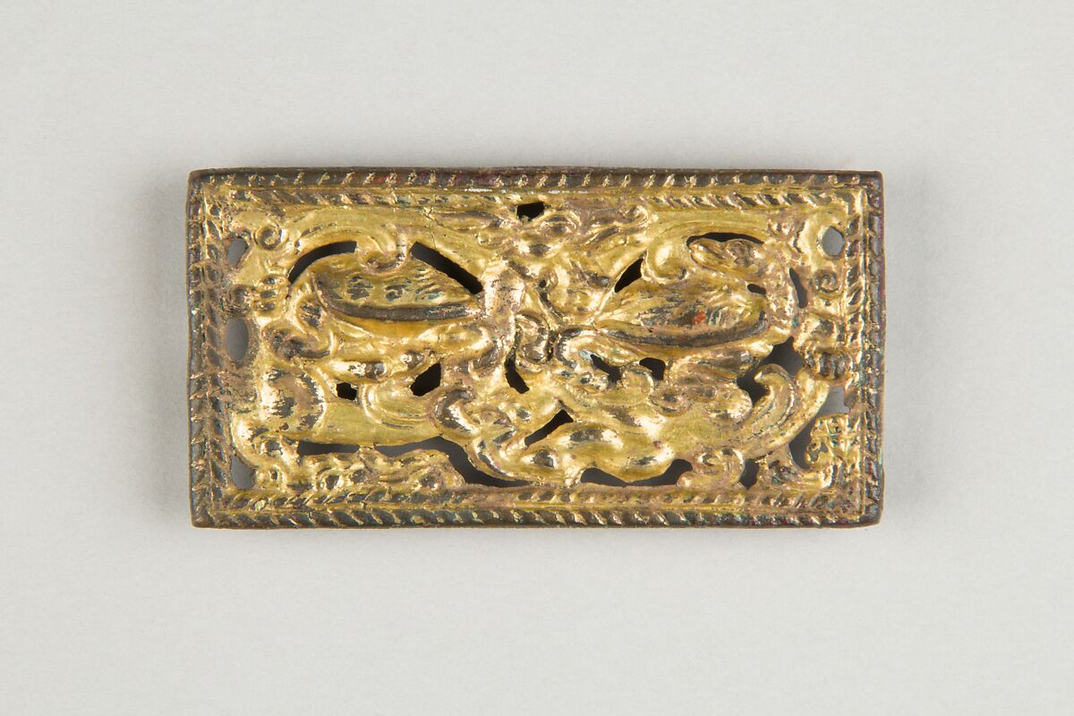 Belt Plaque with Dragon and Tortoises, Gilded bronze, Northwest China 