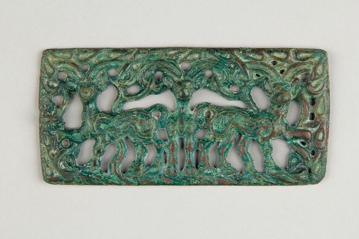 Belt Plaque with Three Ibex, Bronze, Northwest China 