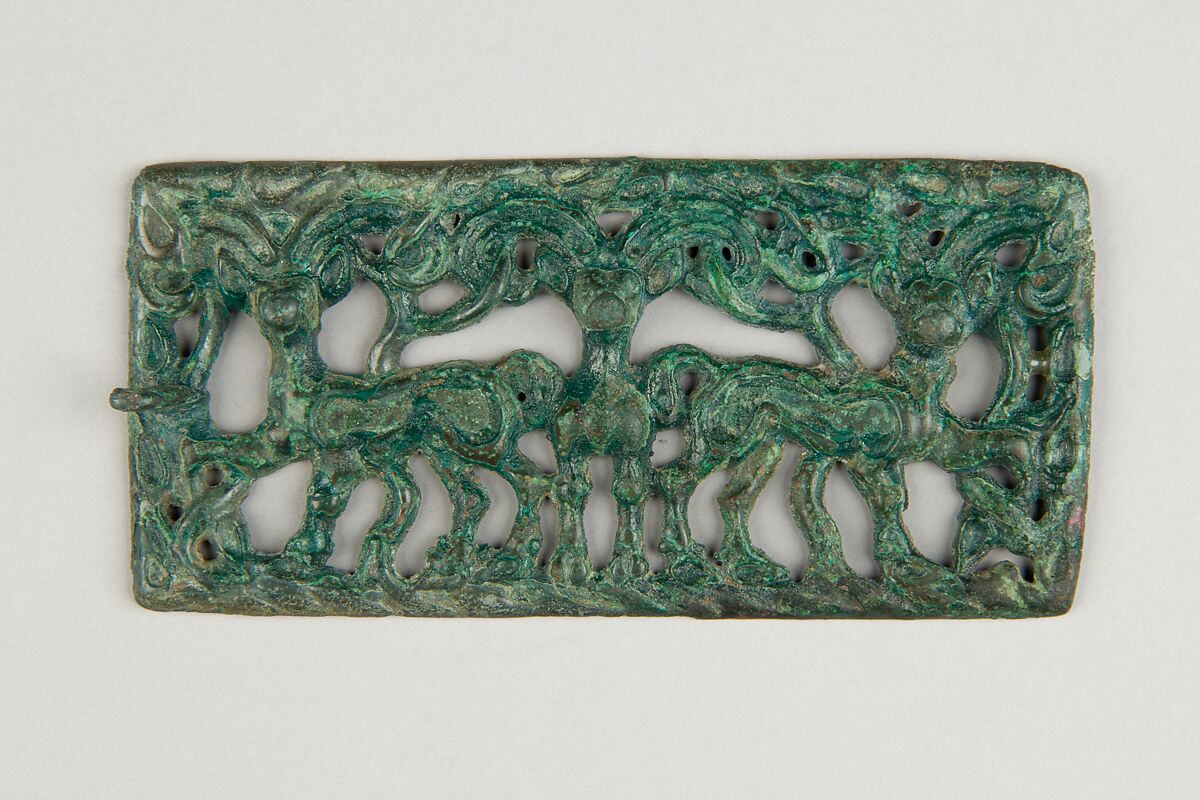 Belt Plaque with Three Ibex, Bronze, Northwest China 