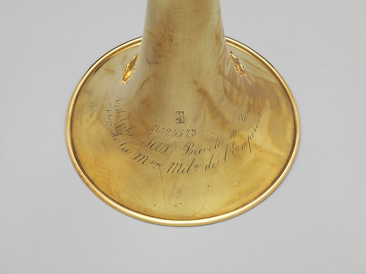 Tenor valve trombone, Adolphe (Antoine Joseph) Sax (Belgian, Dinant, Belgium 1814–1894 Paris), Brass, white metal, cork, French