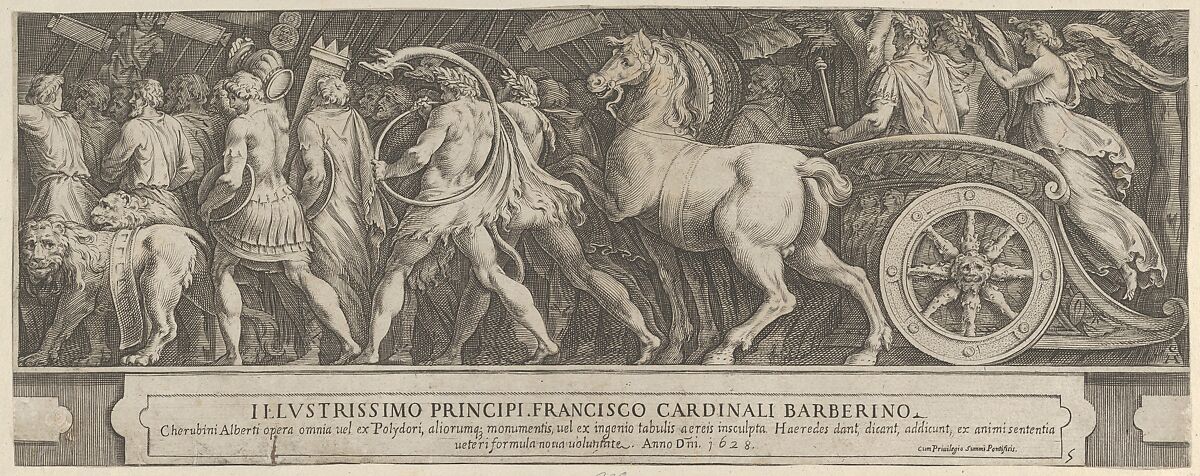 The Triumph of Two Roman Emperors (left-hand side) with a Roman Emperor riding in a triumphal chariot, Cherubino Alberti (Zaccaria Mattia) (Italian, Borgo Sansepolcro 1553–1615 Rome), Engraving 