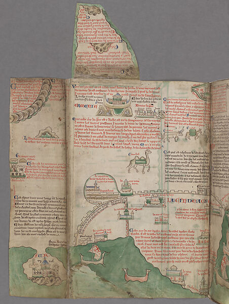 Map of the Holy Land, from Chronica majora, vol. I, Written and illustrated by Matthew Paris (British, ca. 1200–1259), Opaque watercolor and ink on parchment; 151 folios 
