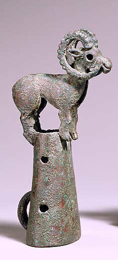 Finial with Wild Ram, Bronze, Northeast China 