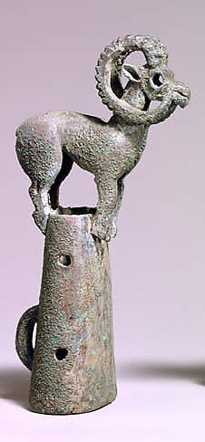 Finial with Wild Ram, Bronze, Northeast China 