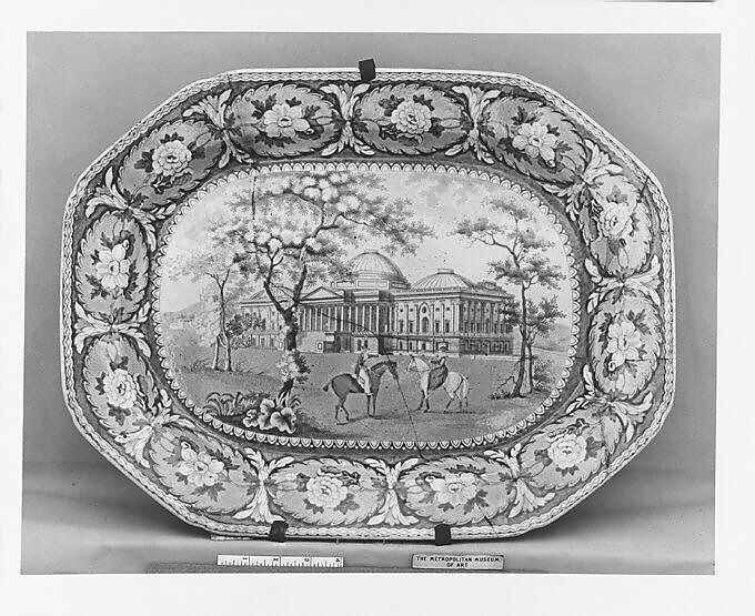 Platter, John &amp; William Ridgway (British, Shelton, active ca. 1814–30), Earthenware, transfer-printed, British (American market) 