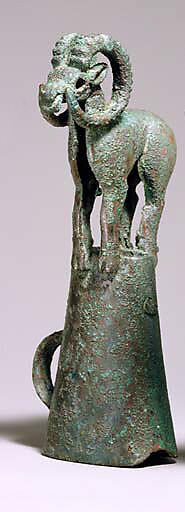 Finial with Wild Ram, Bronze, Northeast China 