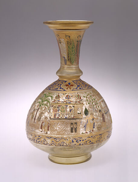 Bottle with Christian Scenes, Glass, gold and enamel, Syrian 