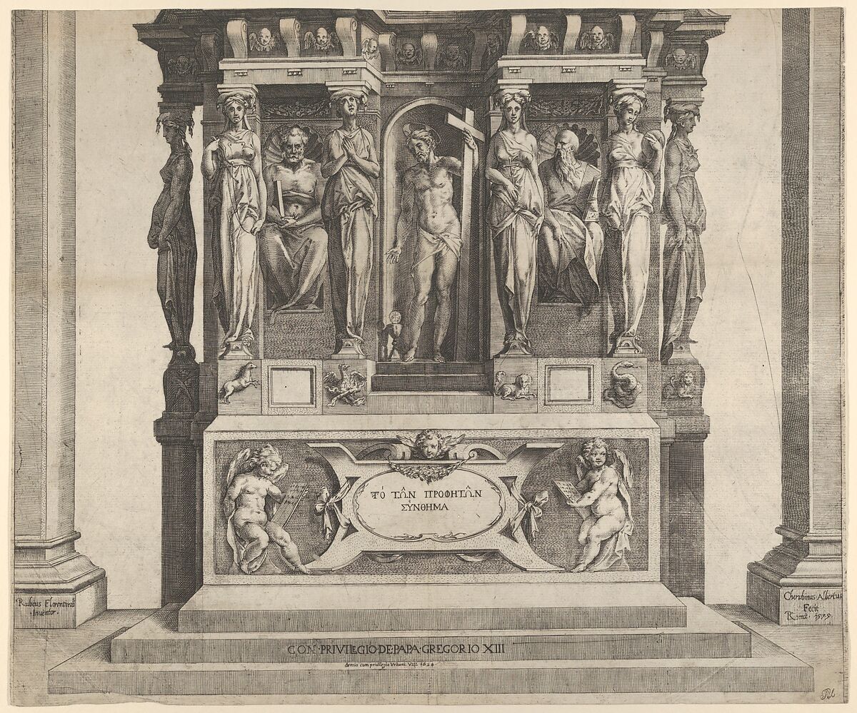 Allegory of the Christian Faith with Christ at center, holding the cross, Cherubino Alberti (Zaccaria Mattia) (Italian, Borgo Sansepolcro 1553–1615 Rome), Engraving 