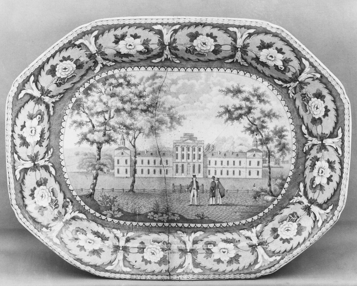 Platter, John &amp; William Ridgway (British, Shelton, active ca. 1814–30), Earthenware, transfer-printed, British (American market) 