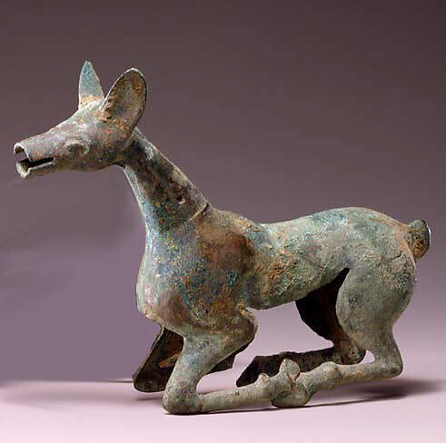 Yoke Ornament Shaped as Recumbent Deer, Tinned bronze, Northwest China 
