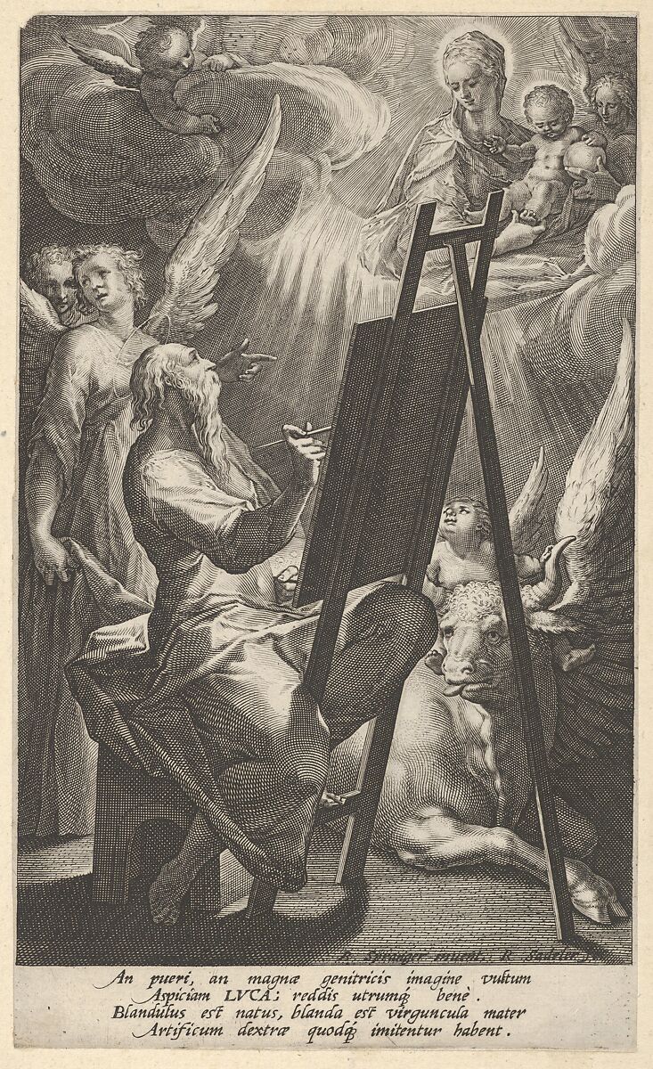 Saint Luke Painting the Virgin, Raphael Sadeler I (Netherlandish, Antwerp 1560–1628 Venice (?)), Engraving 