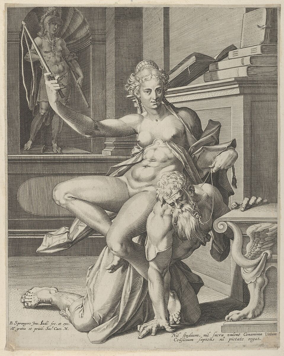 Phyllis and Aristotle, Johann Sadeler I (Netherlandish, Brussels 1550–1600/1601 Venice), Engraving 