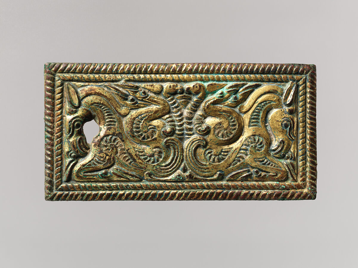 Belt Buckle with Beaked Ungulates, Gilded bronze, North China 