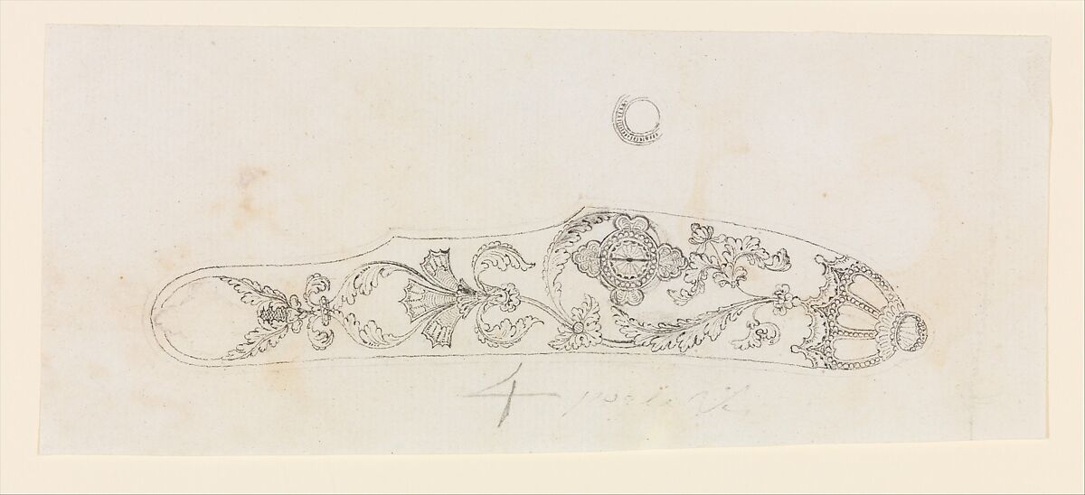 Design for the Decoration of the Side Plate of a Firearm, Workshop of Nicolas Noël Boutet (French, Versailles and Paris, 1761–1833), Pencil, ink, gray wash on paper, French, Versailles 