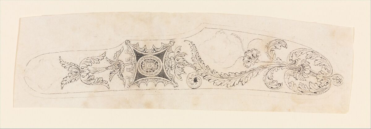 Design for the Decoration of the Side Plate of a Firearm, Workshop of Nicolas Noël Boutet (French, Versailles and Paris, 1761–1833), Pencil, ink, gray wash on paper, French, Versailles 