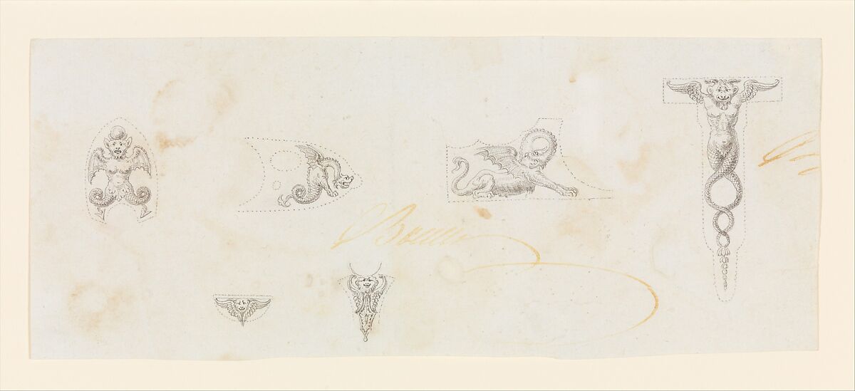 Designs for the Decoration of Firearms, Workshop of Nicolas Noël Boutet (French, Versailles and Paris, 1761–1833), Pencil, ink, gray wash on paper, French, Versailles 