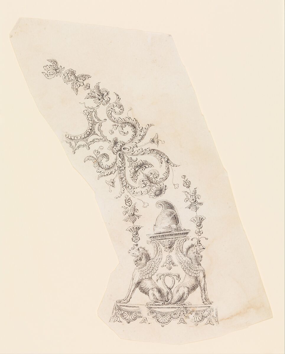 Design for the Decoration of Firearms, Workshop of Nicolas Noël Boutet (French, Versailles and Paris, 1761–1833), Pencil, ink, gray wash on paper, French, Versailles 