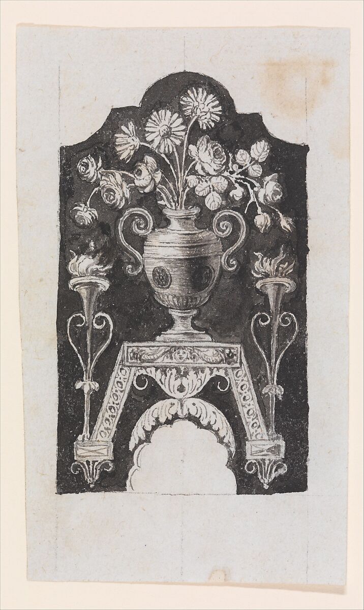 Design for the Decoration of the Surround of the Ramrod Pipe of a Firearm, Workshop of Nicolas Noël Boutet (French, Versailles and Paris, 1761–1833), Pencil, ink, gray wash on paper, French, Versailles 