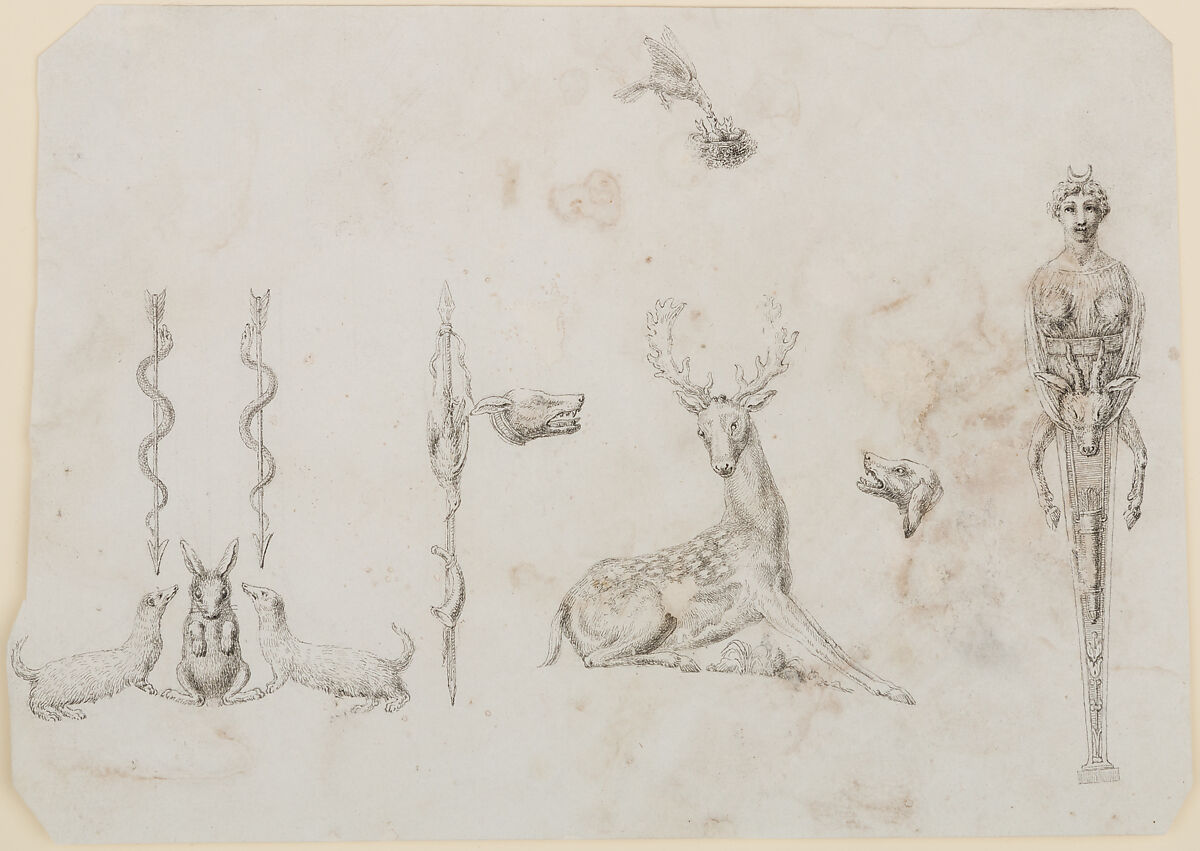 Designs for the Decoration of Firearms, Workshop of Nicolas Noël Boutet (French, Versailles and Paris, 1761–1833), Pencil, ink, gray wash on paper, French, Versailles 