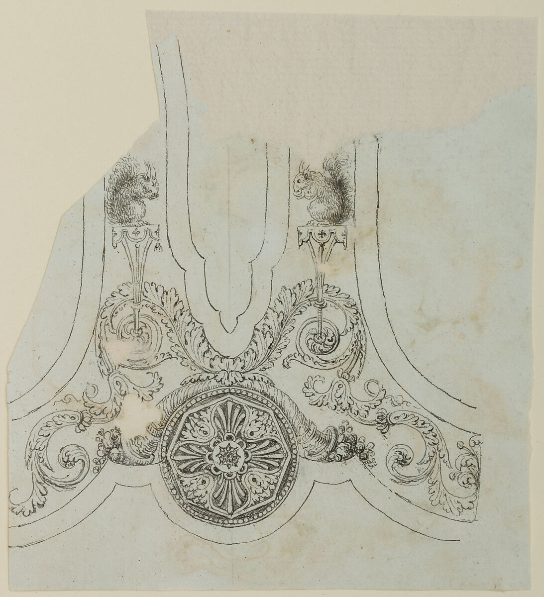 Design for the Decoration of the Surround of the Barrel Tang of a Firearm, Workshop of Nicolas Noël Boutet (French, Versailles and Paris, 1761–1833), Pencil, ink, gray wash on paper, French, Versailles 