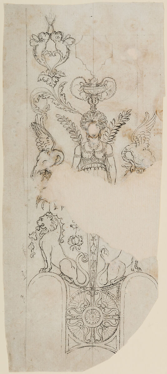 Design for the Decoration of Firearms, Workshop of Nicolas Noël Boutet (French, Versailles and Paris, 1761–1833), Pencil, ink, gray wash on paper, French, Versailles 