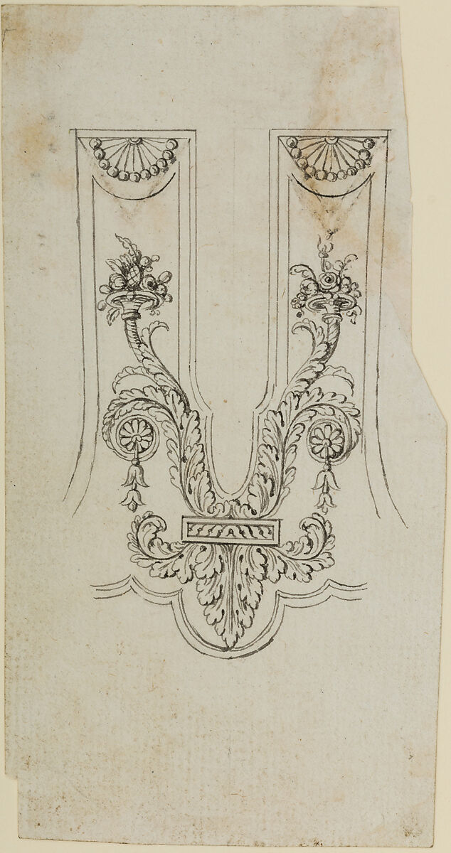 Design for the Decoration of the Barrel Tang Surround of a Firearm, Workshop of Nicolas Noël Boutet (French, Versailles and Paris, 1761–1833), Pencil, ink, gray wash on paper, French, Versailles 