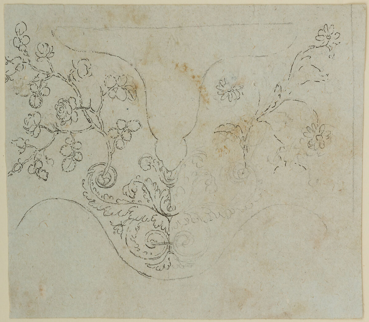 Design for the Decoration of the Barrel Tang Surround of a Firearm, Workshop of Nicolas Noël Boutet (French, Versailles and Paris, 1761–1833), Pencil, ink, gray wash on paper, French, Versailles 